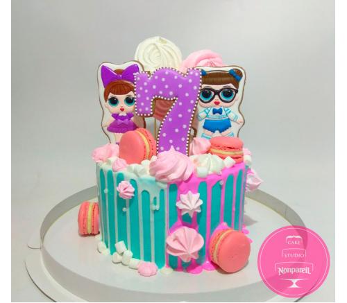 Торт Детский Куклы LOL с пряниками 1