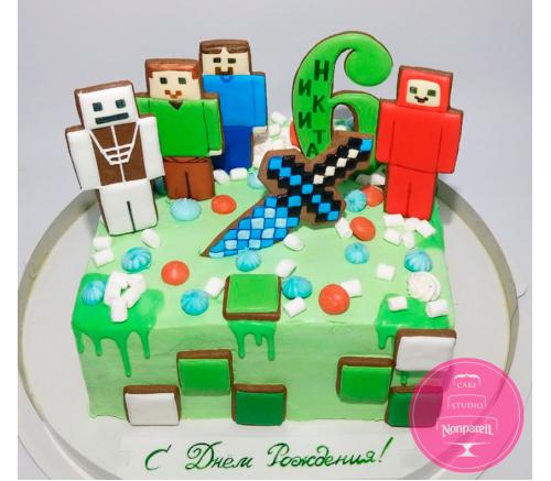 Торт Детский Майнкрафт с пряниками