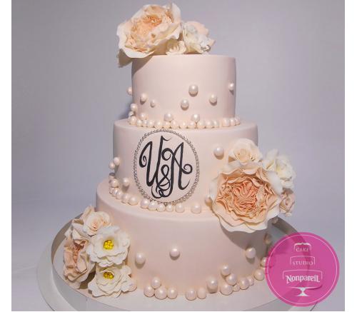 Торт Свадебный Персиковый с цветами