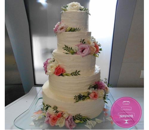Торт Свадебный Кремовый с живыми цветами
