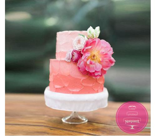 Торт Свадебный Коралловый омбре и цветы