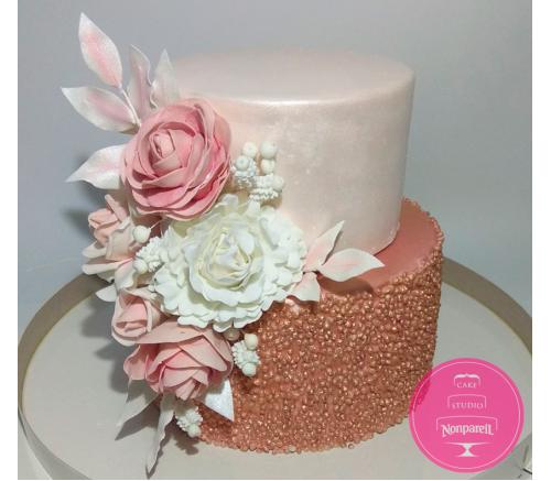 Торт Свадебный Пудровый с розами