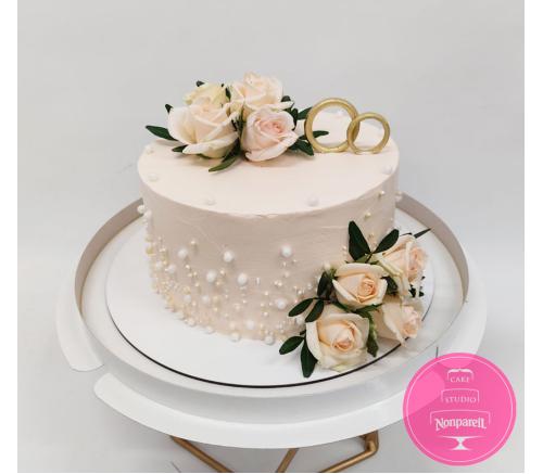 Торт Свадебный С кольцами и цветами 1